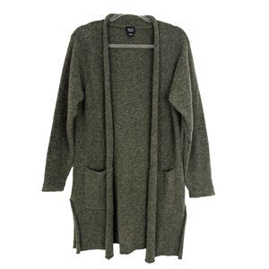 EILEEN FISHER Wool Blend Textured Open Cardigan S Green Long Slv Pockets EUC B43